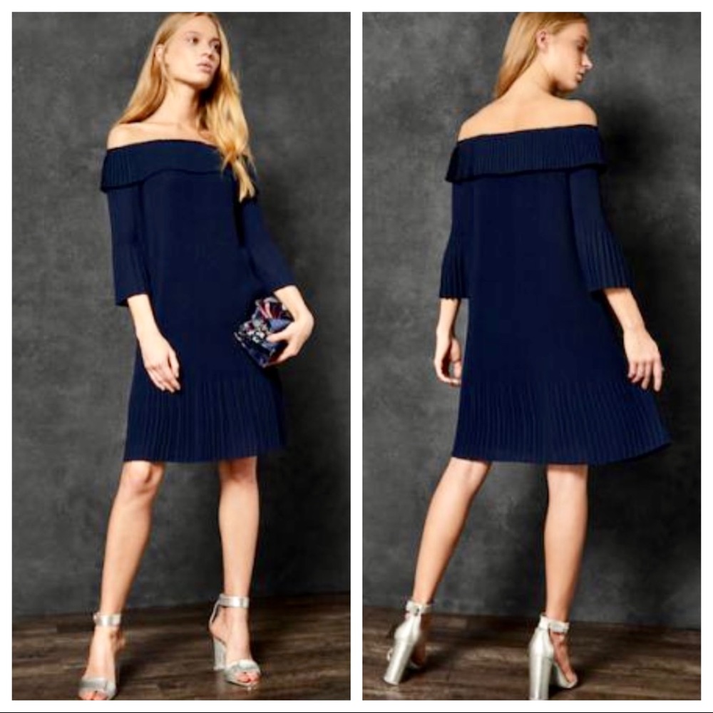 🎉HP NWT Sz6 “Francies Bardot” Ted Baker London Pleated Dress Shoulder Neckline - Picture 11 of 16